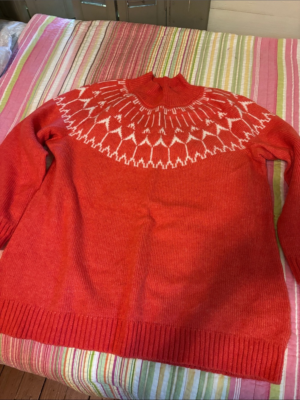Talbots Red and White Fair Isle Turtleneck Sweater